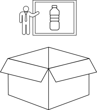 Çizgi bir kişinin açık bir kutunun yanında bir su şişesini sunuşunu gösteriyor..