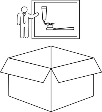 Açık bir karton kutunun üzerinde diş macunu talimatlarının basit bir çizimi, çeşitli amaçlar için uygundur..
