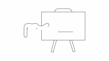 Bilgisayarı ekrana yükleyen birinin sunum yaptığı basit bir çizgi çizimi. Teknoloji veya eğitim içeriği için ideal.
