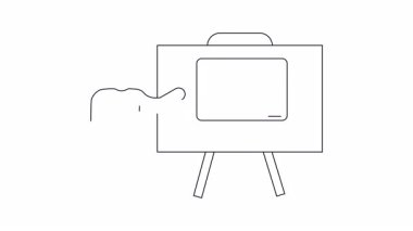 Bir moda sunumu sırasında dizüstü bilgisayar ekranında gösterilen bir kıyafet tasarımı sunucusu. Tasarımda bir askı var..