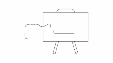 Sunumlar ve eğitim materyalleri için uygun, beyaz tahta üzerinde boya silindirli bir dizüstü bilgisayar sunan bir kişinin ana hatları..