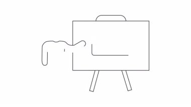 Dizüstü bilgisayar ekranında yükselen bir ok tarafından resmedilen, büyüme üzerine bir sunum yapan bir kişinin basit bir çizgi çizimi.