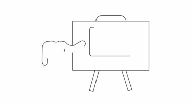 Düşen grafiği olan ve iş ve teknoloji temalarına uygun bir dizüstü bilgisayar sunan bir kişinin çizgi çizimi.