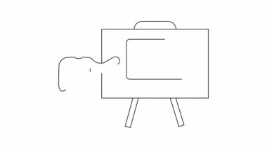 Ekranda gülümseyen yüzü olan bir dizüstü bilgisayarı sunan kişinin basit bir taslak simgesi, eğitim veya iş içeriği için mükemmel.