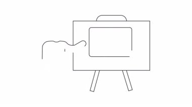 Manyetizma üzerine sunum yapan bir kişinin basit bir çizgisi çizimi, ekranda at nalı mıknatısı var..