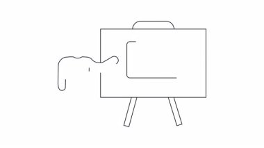 Bilgisayarında güç düğmesi olan bir insanın basit bir çizimi. Teknoloji kapanmalarını açıklamak için ideal..