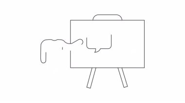 İş sunumunda bir anlaşma ve mali kazançlar sıralanıyor. Sunucu bir el sıkışma ve dolar işareti olan bir tahtaya işaret ediyor..