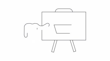 Bir alışveriş arabası ve dolar sembolünü, mali veya işle ilgili içerik için ideal olan beyaz tahtada sunan bir kişinin basit bir çizimi.