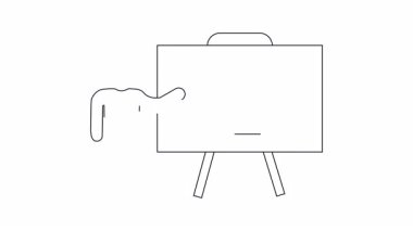 Küresel e-ticarette beyaz tahtada bir dünya ve alışveriş arabasıyla sunan bir kişinin basit bir çizimi..