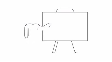 Basit bir çizim sunucunun kahve satışı stratejisini tartıştığını gösteriyor, sunum tahtasında bir alışveriş arabasının üzerinde bir fincan ile canlandırılmış..