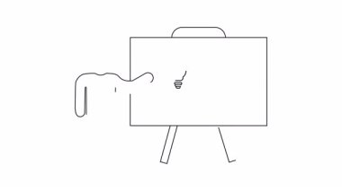 İş ve finans konuları için ideal, beyaz tahta üzerinde bir fikir ve mali strateji sunan bir kişinin basit bir çizgi çizimi.