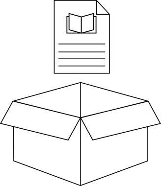 Üzerinde belge simgesi olan açık bir kutunun basit bir satır çizimi, talimatlar veya içerikler öneriyor.