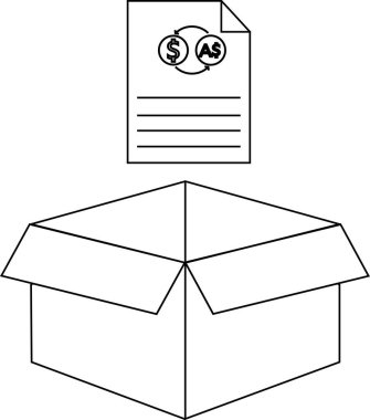 Para birimi sembollü bir belge açık bir karton kutunun üzerine yerleştirilir ve basit bir illüstrasyon oluşturulur.