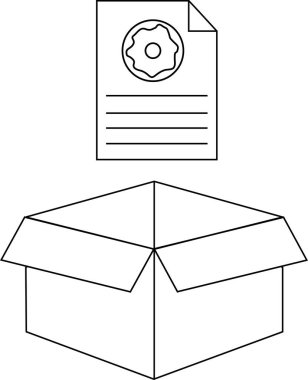 Üzerinde çörek olan açık bir kutunun basit bir siyah beyaz çizimi..