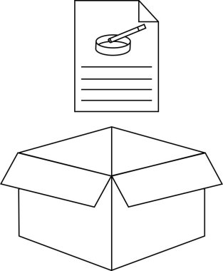 Üzerinde talimatlar olan açık bir kutunun basit bir siyah-beyaz çizimi, toplanmayı veya açılmayı öneriyor..