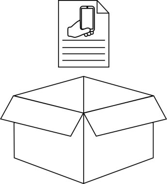 Bir çizgi çizimi, üzerinde talimatlar olan açık bir kutu gösterir, bu da montaj ya da kullanım önerir.