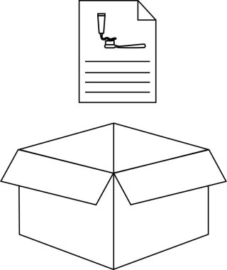 Bir çizim, açık bir karton kutunun üzerine diş macunu sürme talimatlarını gösterir, bir ürün montajı veya kullanım kılavuzu önerir.