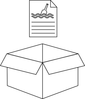Açık bir kutunun üstündeki bir şişeye bir mesaj çizimi gizli bir sırrı ya da keşfi işaret ediyor..