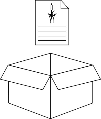 Üzerinde belge simgesi olan açık bir kutunun basit bir satır çizimi, çeşitli tasarım amaçları için uygundur.