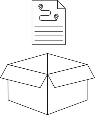 Üzerinde iki lokasyon iğnesi olan bir rotayı gösteren açık bir kutunun çizgi çizimi.