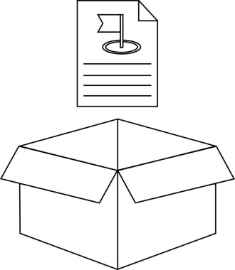 Üzerinde bir belge bulunan açık bir kutunun tasviri, bir hedef başarı simgesi, başarıyı ve hedefleri simgeliyor.