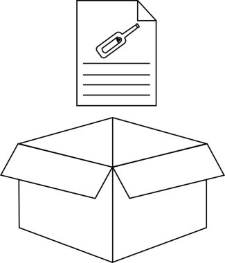 Üzerinde talimatlar olan açık bir kutu. Basit bir çizim çizelgesi..