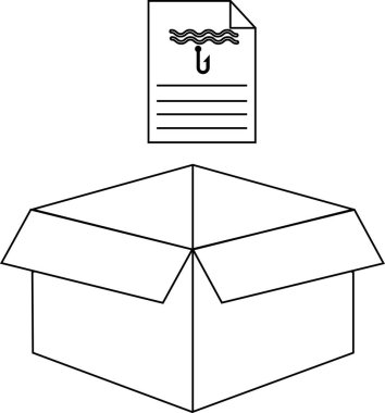 Üzerinde komut kâğıdı olan açık bir kutunun basit bir çizgisi çizimi, montaj veya kurulum kavramları için mükemmel.