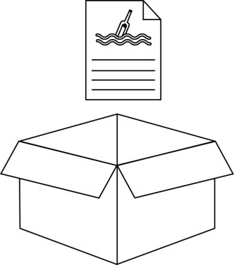 Üzerinde şişe içinde bir mesaj olan açık bir kutunun basit bir çizgi çizimi..