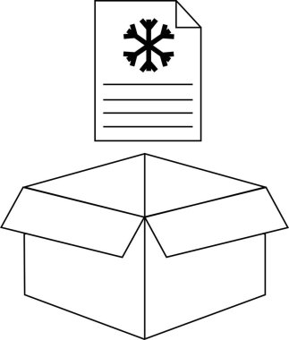 İçinde kar tanesi sembolü bulunan bir açık kutu, basit bir resimde ambalaj, kış ve mevsimlik temaları temsil ediyor..
