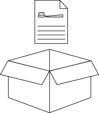 Üzerinde diş fırçası kullanma kılavuzu olan açık bir kutunun basit bir siyah beyaz çizimi..