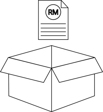 Üzerinde RM etiketli açık bir karton kutu tasviri, kaynakları veya bilgiyi sembolize ediyor.