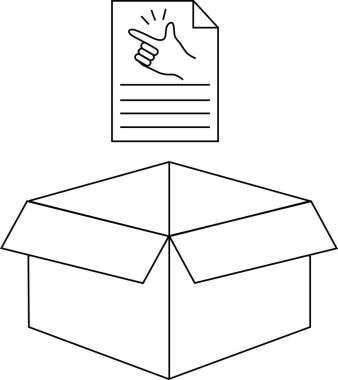 Üzerinde basit talimatlar gösteren açık bir karton kutu tasviri, basit bir montaj ya da kullanım öneriyor.