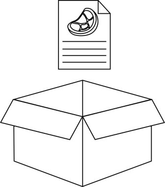 İçinde portakal dilimi olan bir tarif kartı açık bir kutunun üzerinde asılı durur. Bu da tarifin içeriğini veya talimatlarını gösterir..