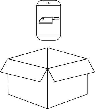 Kasap bıçağı simgesini gösteren açık bir kutunun tasviri teslimatı ya da internetten sipariş vermeyi öneriyor..