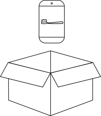 Paketin üzerinde diş fırçası simgesi olan bir kutunun vektör çizimi, diş bakımı veya hijyen ürünleri için uygun.