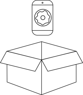 Açık bir kutunun üzerinde yüzen bir donut uygulama simgesinin çizgi çizimi, basit tasarım.