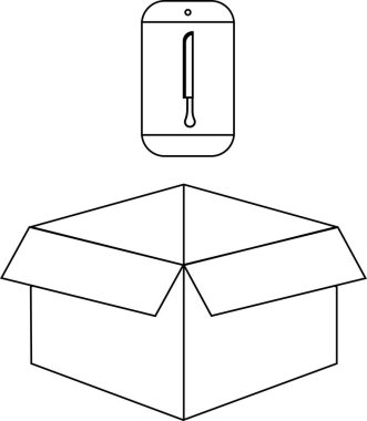 Açık bir kutunun üzerine yerleştirilmiş bir telefonun içinde bıçak tasvir eden kavramsal bir illüstrasyon tehlike, teknoloji ve potansiyel riskler içeriyor..