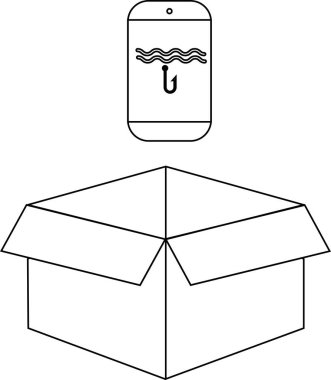 Bir kutunun içinde Gürcü harfi bulunan telefonun basit siyah beyaz çizimi, çeşitli tasarım amaçları için uygundur..