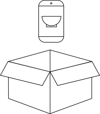 Açık bir karton kutunun üzerine yerleştirilmiş bir akıllı telefon yemek siparişini ya da internetten sipariş vermeyi öneriyor..