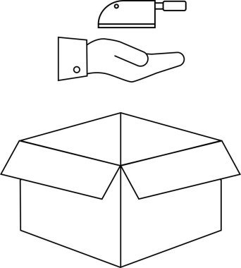 Minimalist bir çizgi açık bir kutunun üzerinde satırı serbest bırakan bir el tasvir eder, risk, dağıtım veya imha temaları önerir.