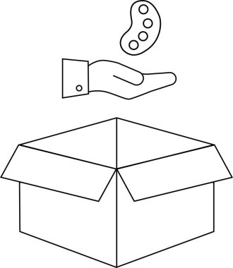 Açık bir kutunun üzerinde ressamlara palet sunan bir el çizgisi çizimi, yaratıcılığı, hediyeleri ve sanatsal ifadeyi simgeliyor..