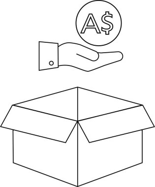 Bir kutuya Avustralya doları teklif eden basit bir el çizgisi çizimi, bağış veya yatırımı simgeliyor..