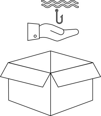 Kavramsal bir illüstrasyon açık bir kutunun üstündeki kancaya uzanan bir elin sahte bir saldırıyı temsil ettiğini gösteriyor..
