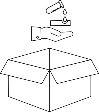 Nakliye kutusu ana hatları için aşındırıcı madde uyarı etiketi. El ve metale damlayan aşındırıcı maddenin sembolü.