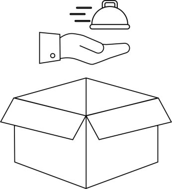 Teslimat servisini temsil eden ikon, açık bir kutunun üzerinde yemek saati tutan bir el, yemek teslimatını simgeliyor..