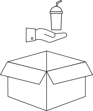 Açık bir kutunun üzerinde basit ve temiz bir tasarım sunan bir el çizgisi çizimi..