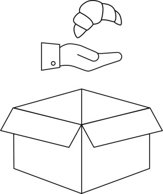 Bir el çizimi, kruvasanı açık bir karton kutuya yerleştiriyor, basit bir çizim..