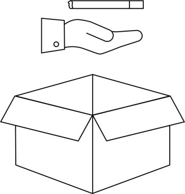 Basit bir el çizimi bir nesneyi açık bir kutuya yerleştirir, teslimatı ya da depolamayı simgeler.