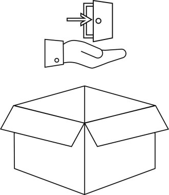 Bir objeyi yerleştiren, yerleştirmeyi ya da katkıyı sembolize eden, açık bir kutuyu tasvir eden minimalist bir sanat çizgisi çizimi.
