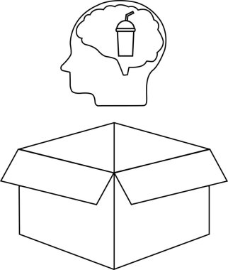 İçinde içki olan bir beynin, açık bir kutunun üzerinde, fikirleri ya da içeriğini sembolize eden kavramsal bir çizim..